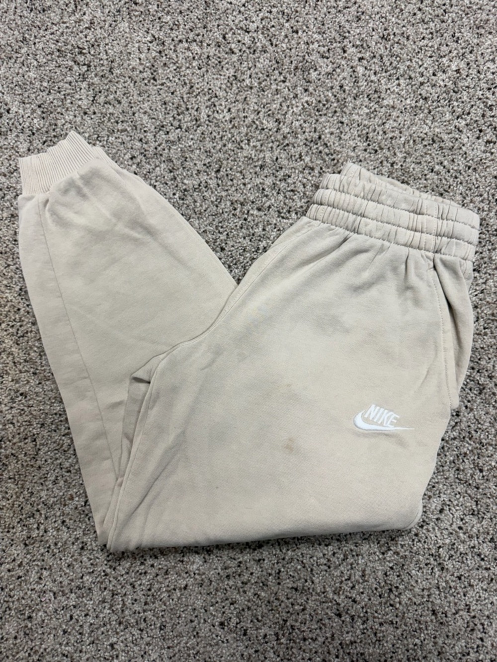 Nike Kids Beige Fleece Joggers with White Logo